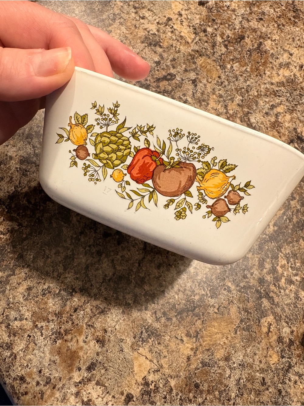 Corningware White Ceramic Casserole Dish with Autumn Fruit Pattern